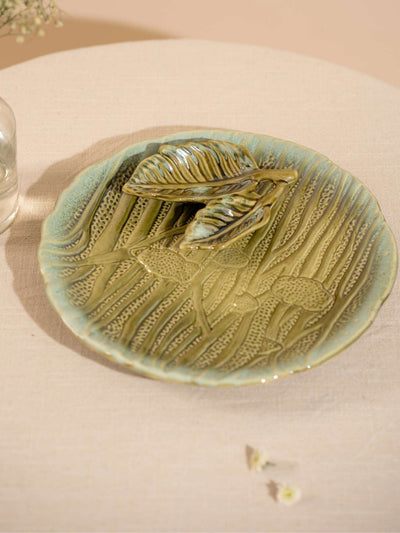 Green Platter With Leaf Dip Server