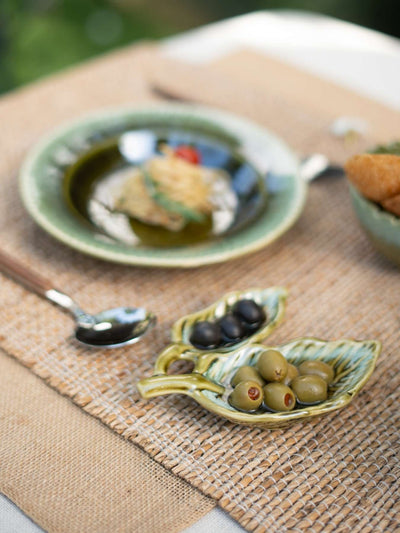 Green Platter With Leaf Dip Server