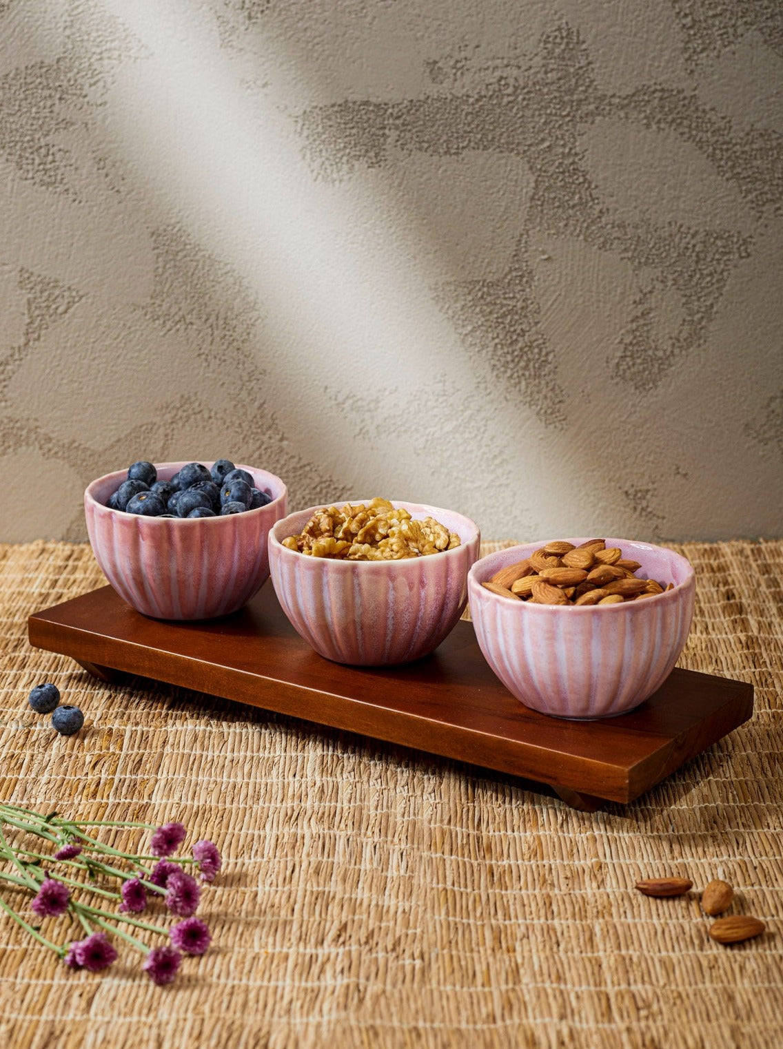 Textured Pink Nut Bowl & Tray Set
