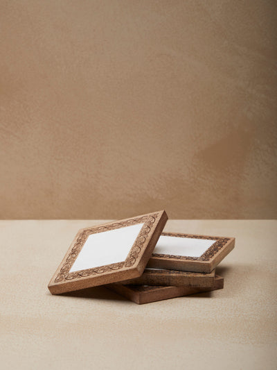 Wooden Carved Square Coasters (Set of 4)