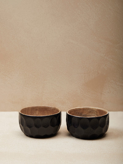 Black Wood Textured Nut Bowls (Set of 2)