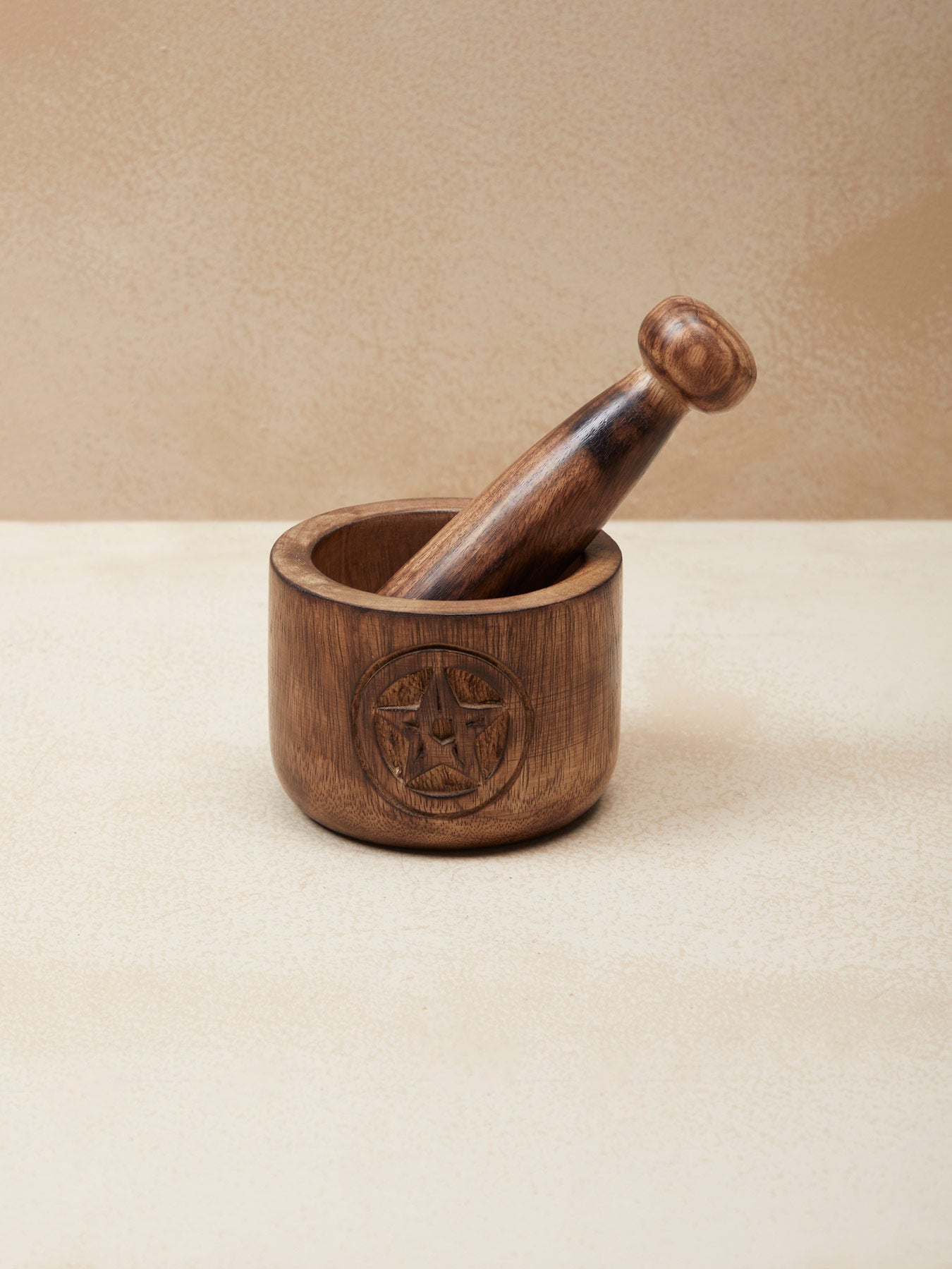 Wooden Carved Mortar & Pestle