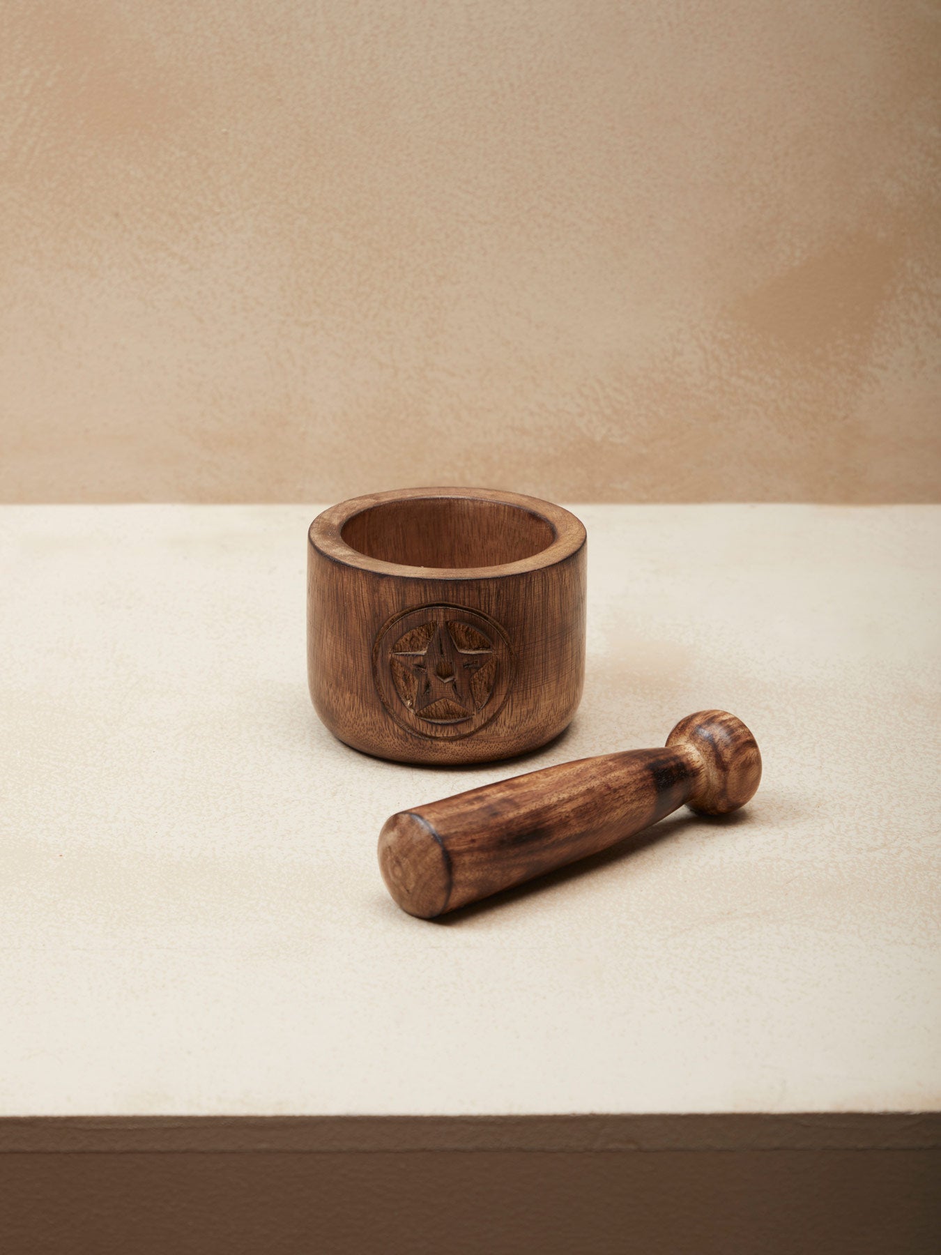 Wooden Carved Mortar & Pestle